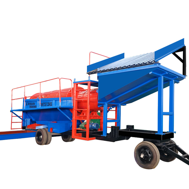 80-150 t/h Usine mobile de lavage de minerai d'or alluvial Laveuse à tambour avec fonction tout en un